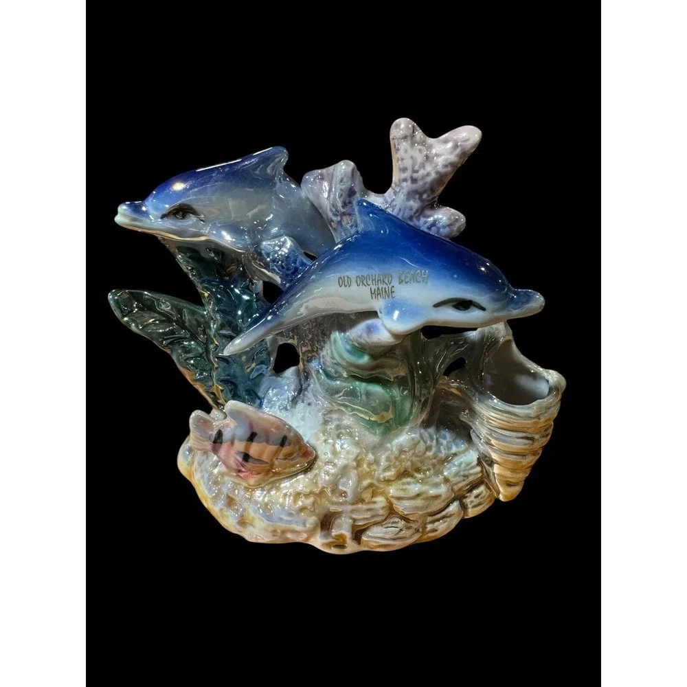 Vintage Old Orchard Beach Maine Iridescent Dolphin Statue HTF!!